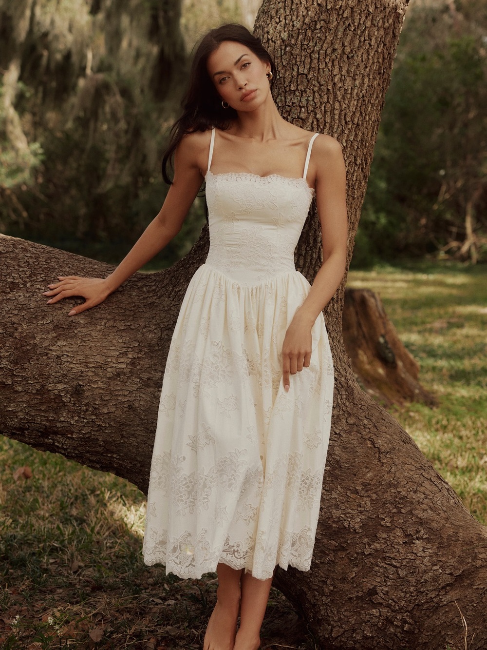 house of cb chloe white cotton and lace midi sundress - Picture 3 of 4